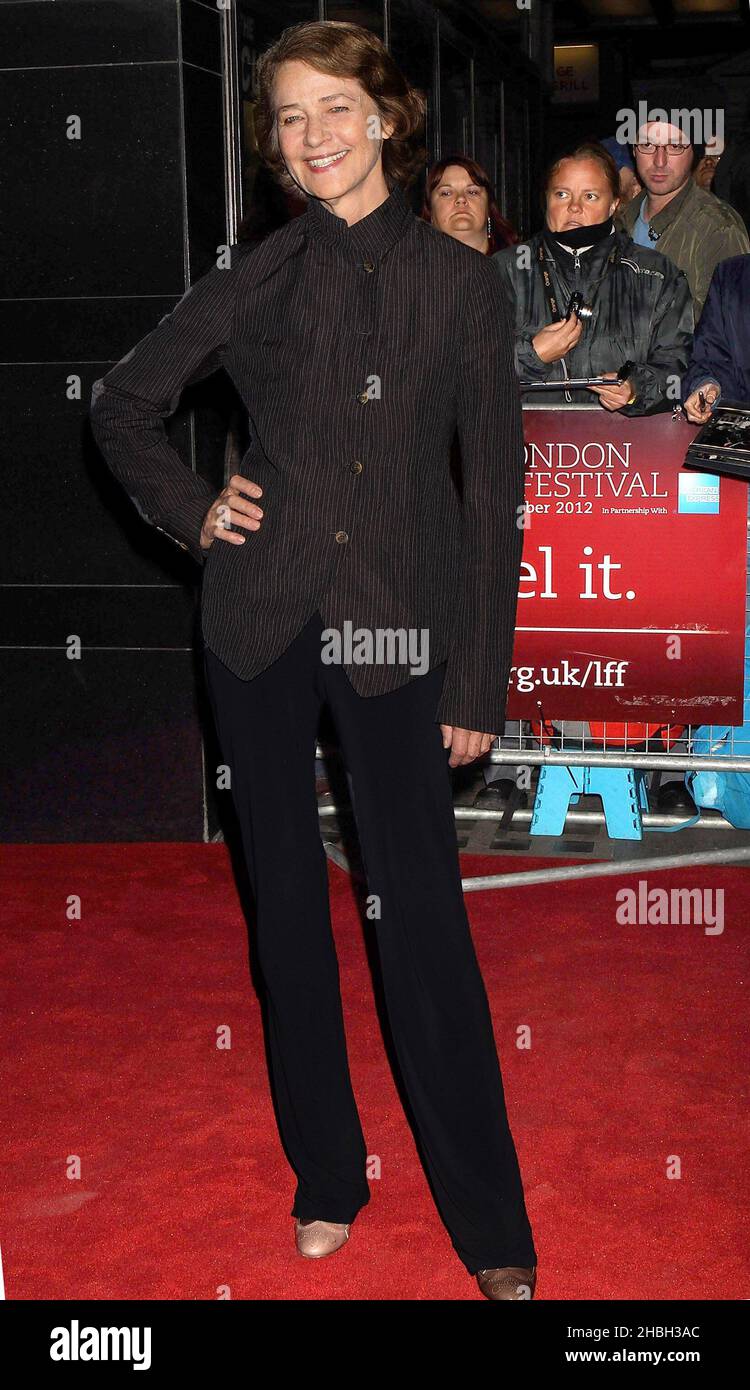 Charlotte Rampling arriving at the 56th BFI London Film Festival of I, Anna Premiere at Curzon's Mayfair in London. Stock Photo