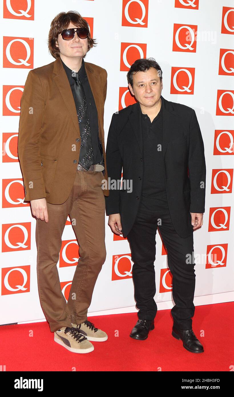 Nicky Wire and James Bradley Dean of The Manic Street Preachers arriving at the Q Awards at the Grosvenor Hotel in London.. Stock Photo