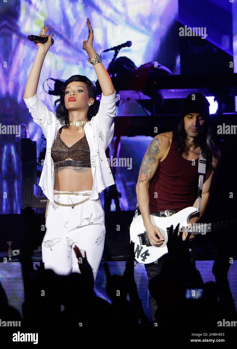 Rihanna performs a secret gig as part of her 777 tour at the HMV Forum in Kentish Town, London. Stock Photo