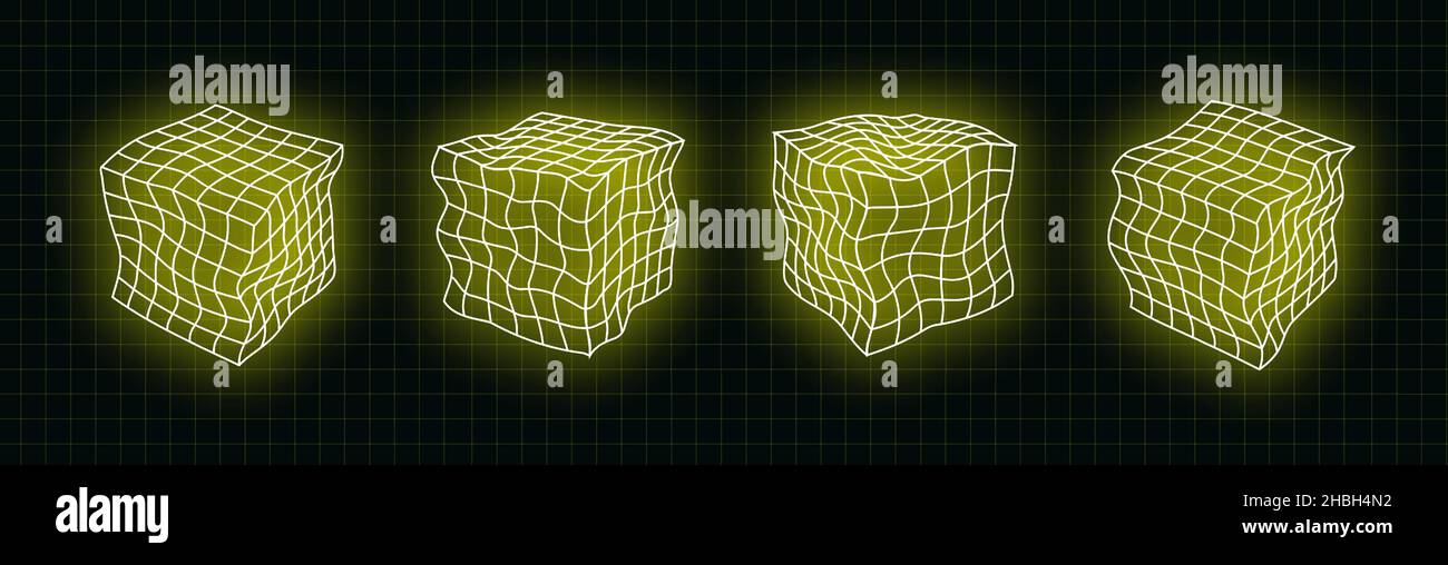 vector retro futuristic neon design elements 3D cube. Retro graphics ...