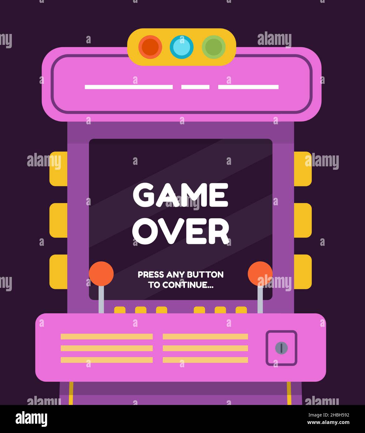 Cartoon retro arcade machine with game over screen. Old gamer 80s console  with buttons and joystick. Vector poster with flat arcade monitor Stock  Vector Image & Art - Alamy