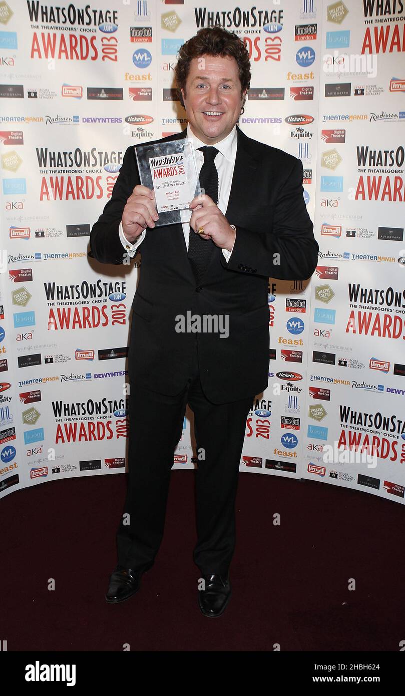 Michael Ball is Best Actor in a Musical at the Whatsonstage Awards at the Palace Theatre in London. Stock Photo