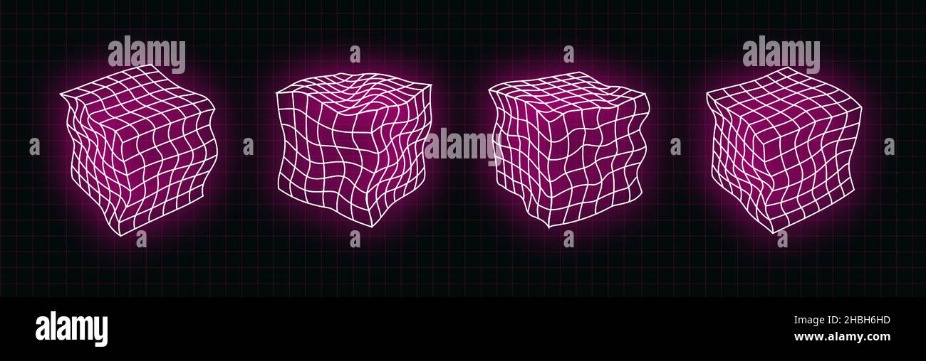 vector retro futuristic neon design elements 3D cube. Retro graphics ...