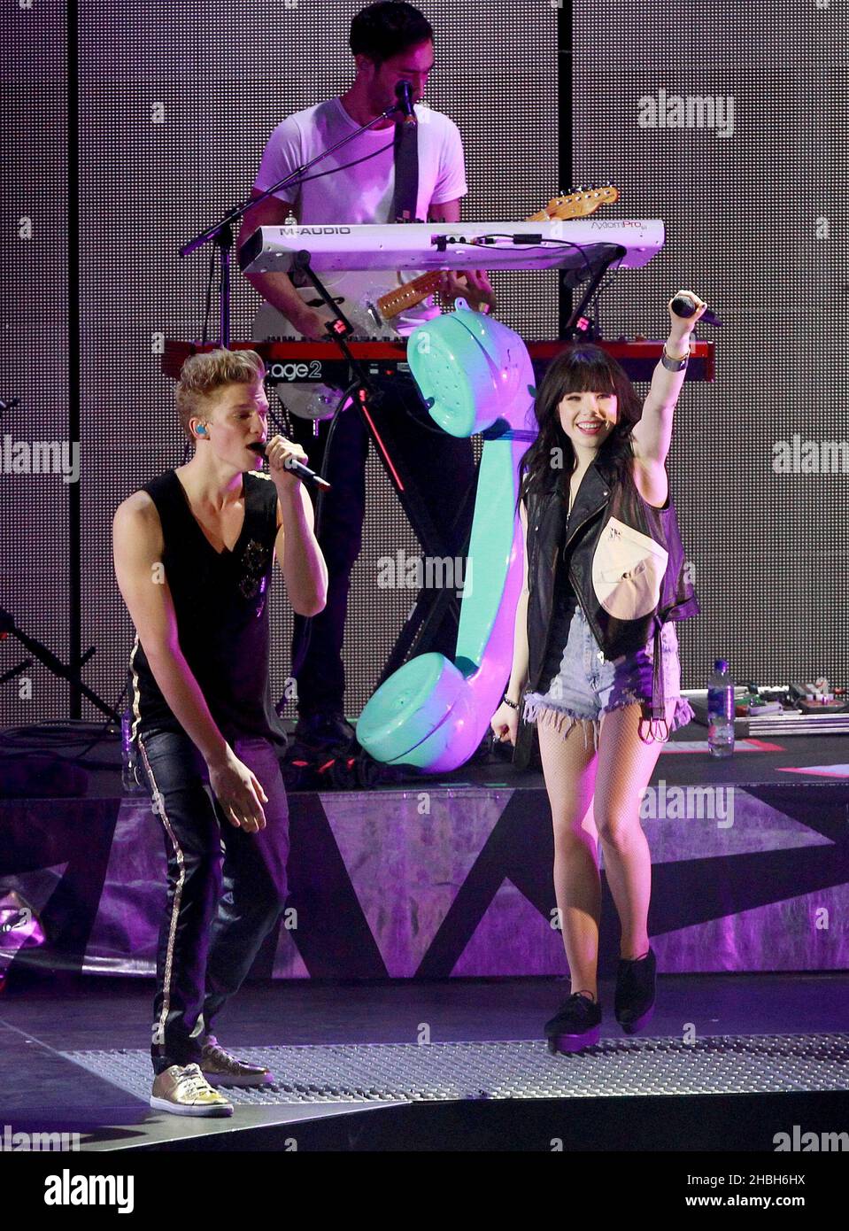Cody Simpson and Carly Rae Jepsen performing at the O2 Arena in London ...