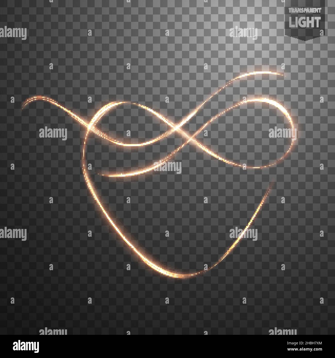 Abstract gold wavy line of light with a transparent background, isolated and easy to edit. Vector Illustration Stock Vector