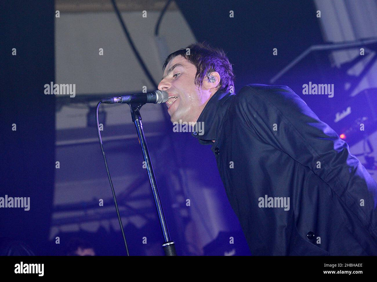 Liam Gallagher performs with Beady Eye on stage at the Camden Centre in London. Stock Photo