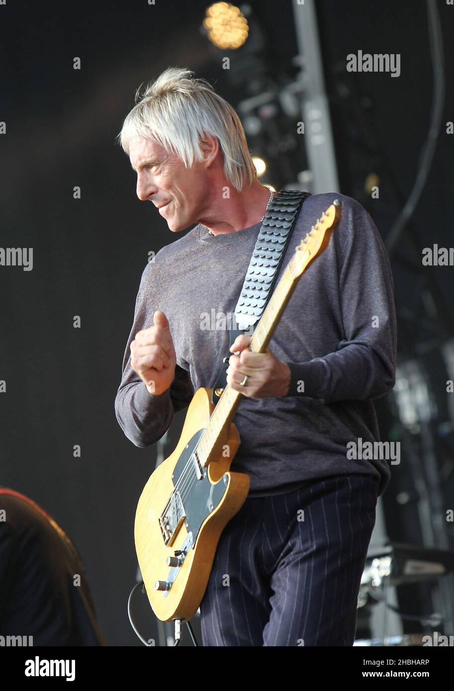 Paul Weller performs on stage at the Hard Rock Calling on Day 1,at Olympia Park in Stratford in East London. Stock Photo