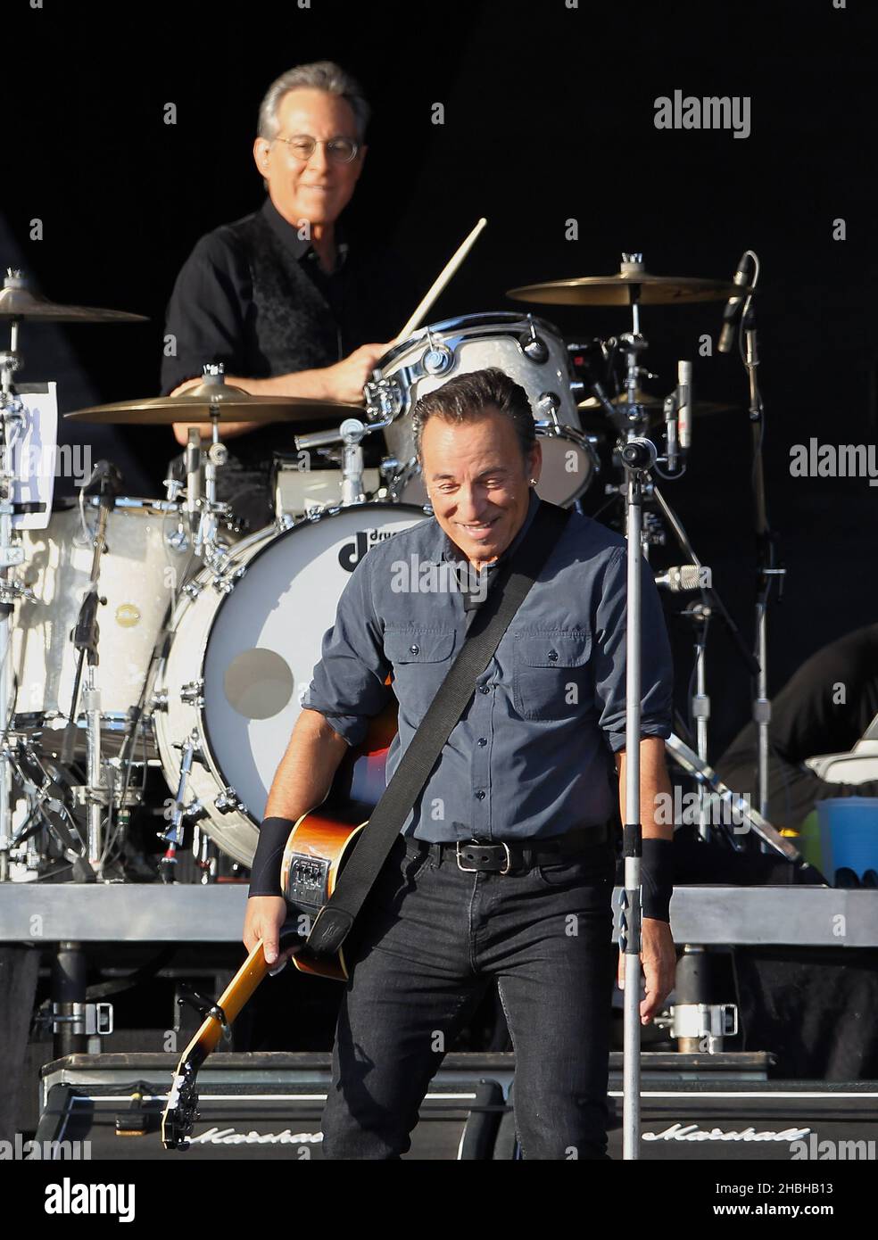 Headliner Bruce Springsteen performs on stage during day 2 of Hard Rock Calling at Olympic Park, London Stock Photo