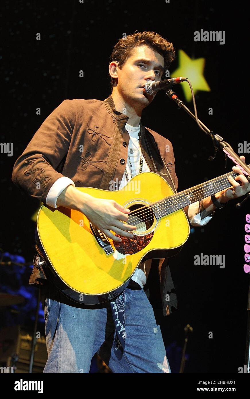John Mayer performs on stage at the 02 Arena in London. Stock Photo