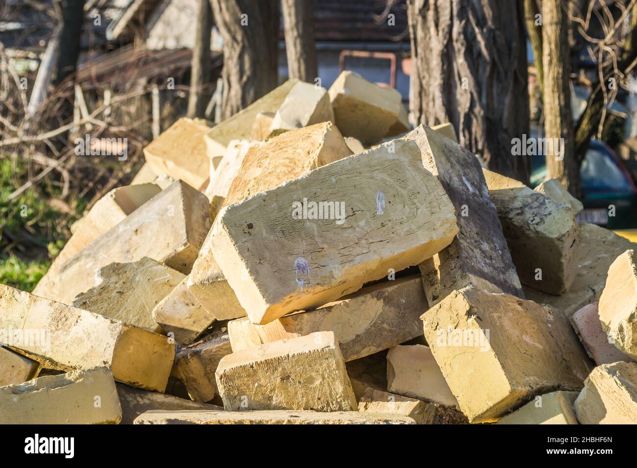 A bunch of Crimean bricks, a brick from shells, a texture. Background Stock Photo