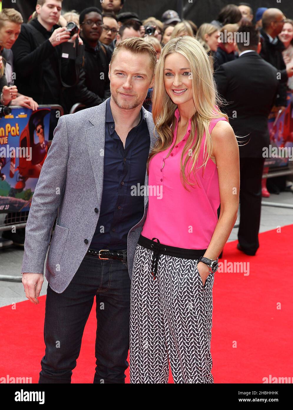 Ronan Keating and Storm Uechtritz attending Postman Pat The Movie World Premier at The West End Odeon in Leicester Square in London. Stock Photo