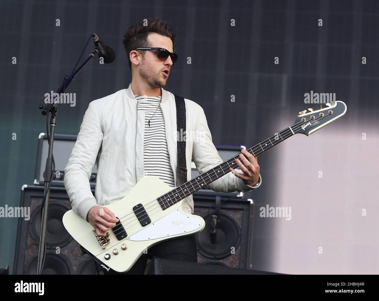 Jared Followill of Kings of Leon performs on stage during the BBC Radio 1 Big Weekend Festival on Glasgow Green in Glasgow, Scotland. Stock Photo