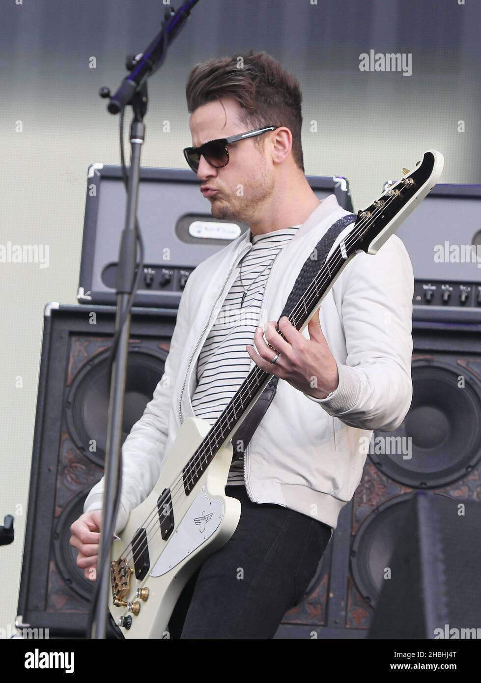 Jared Followill of Kings of Leon performs on stage during the BBC Radio 1 Big Weekend Festival on Glasgow Green in Glasgow, Scotland. Stock Photo