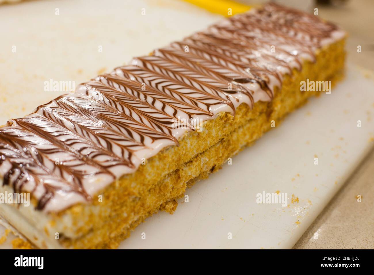 Lemon sponge cake with icing decorations Stock Photo Alamy