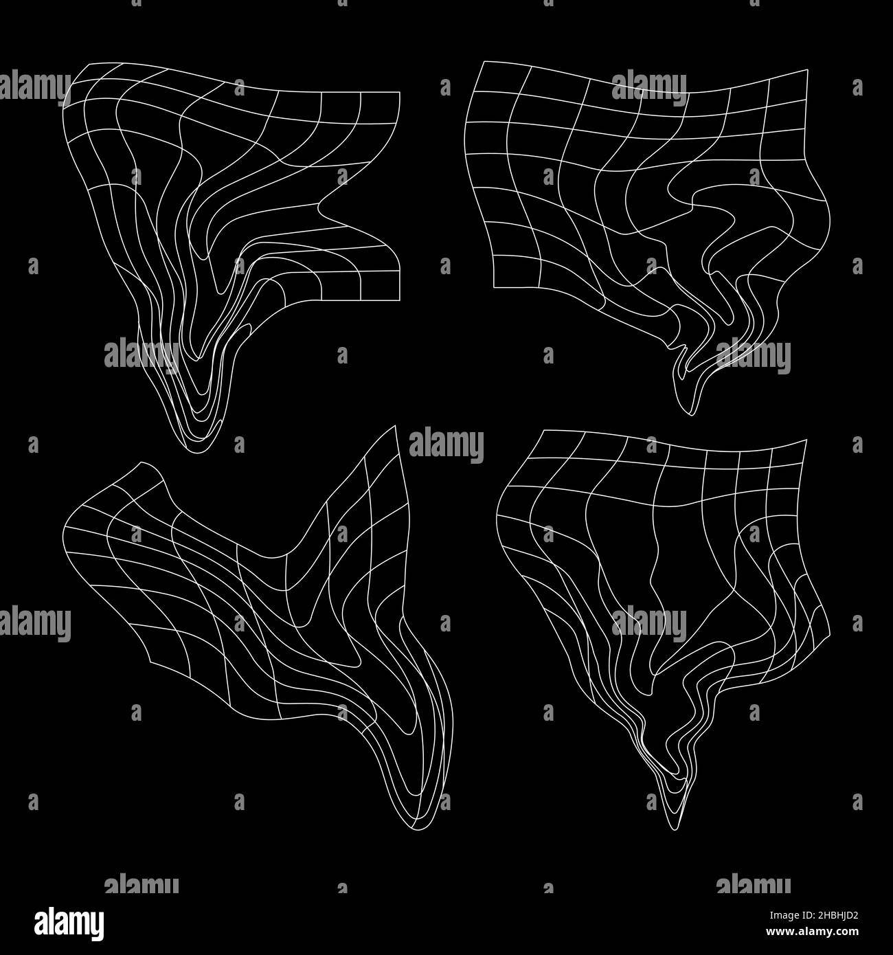 vector retro futuristic design elements 3D grid. Retro graphics set ...