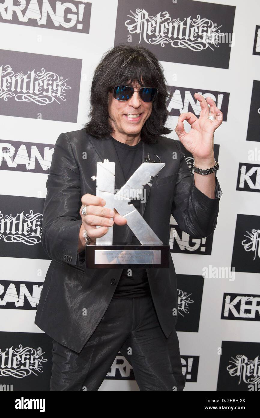 Marky Ramone poses with the Kerrang! Icon Award in the Awards Room at