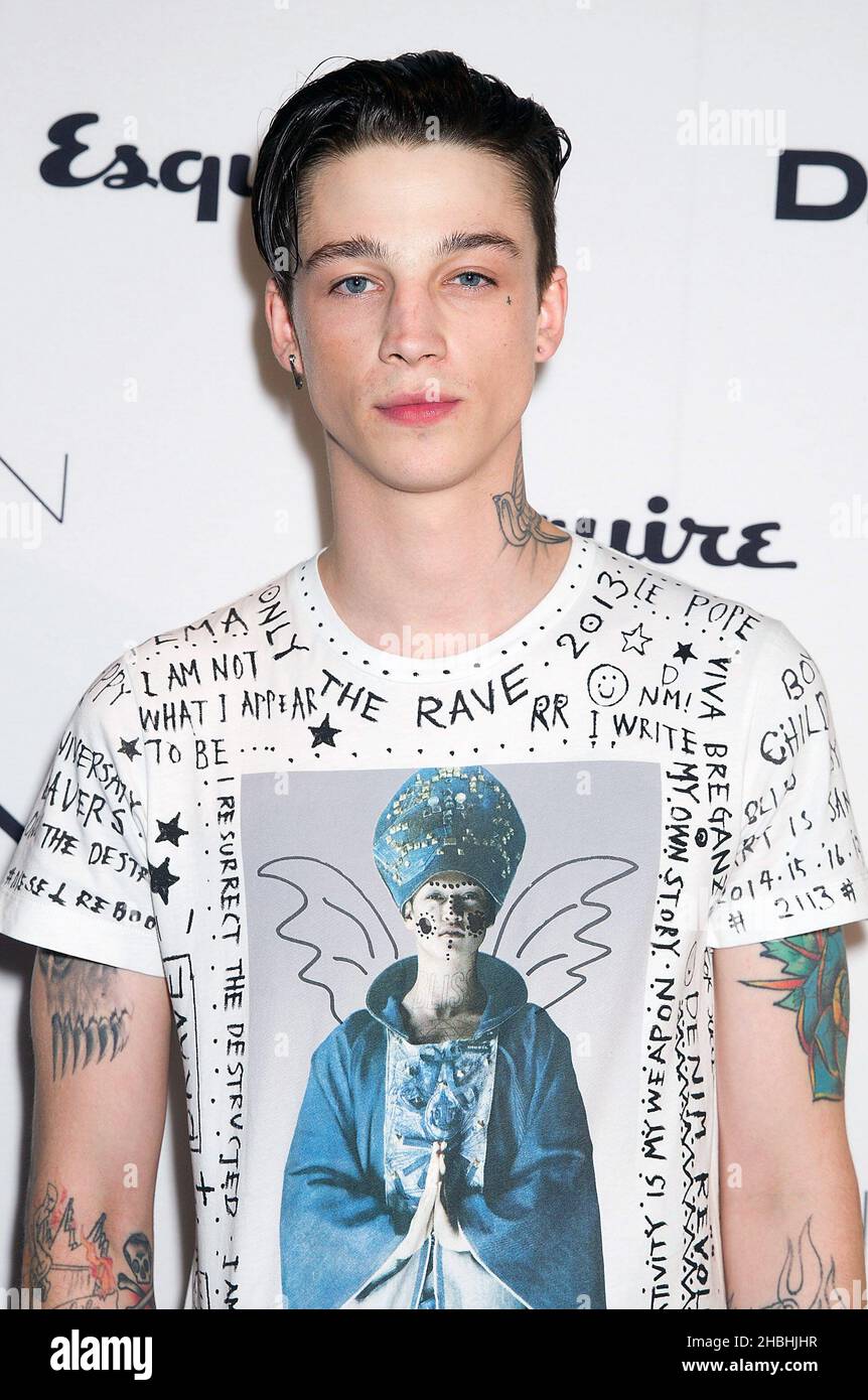 Ash Stymest arrives at the DKNYMEN's debut London Collections Step and Repeat at One Embankment in London. Stock Photo