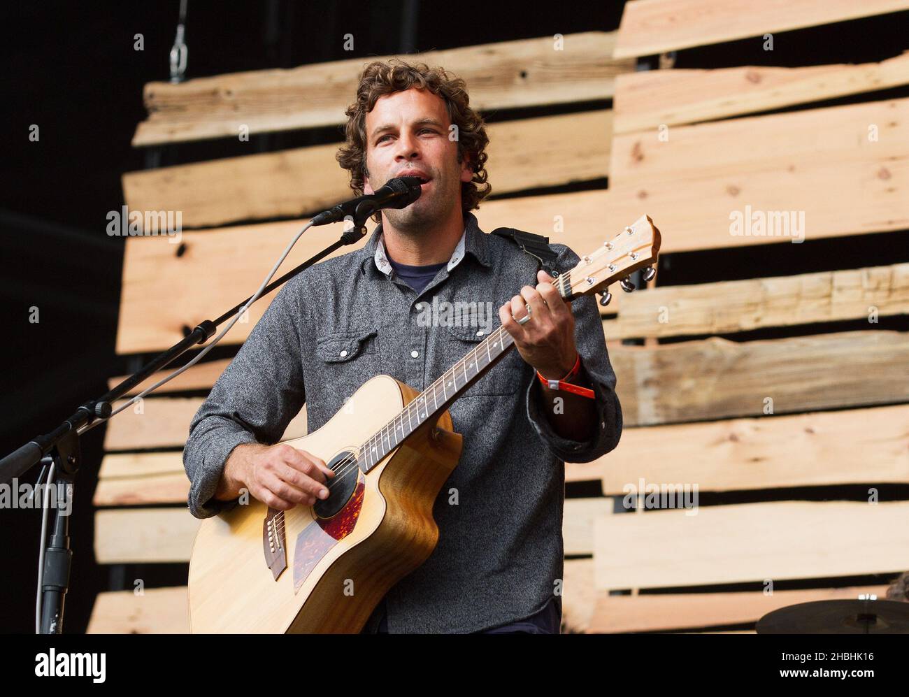 Jack Johnson performs on stage on Day 2 at the Calling Festival on Clapham Common in London. Stock Photo