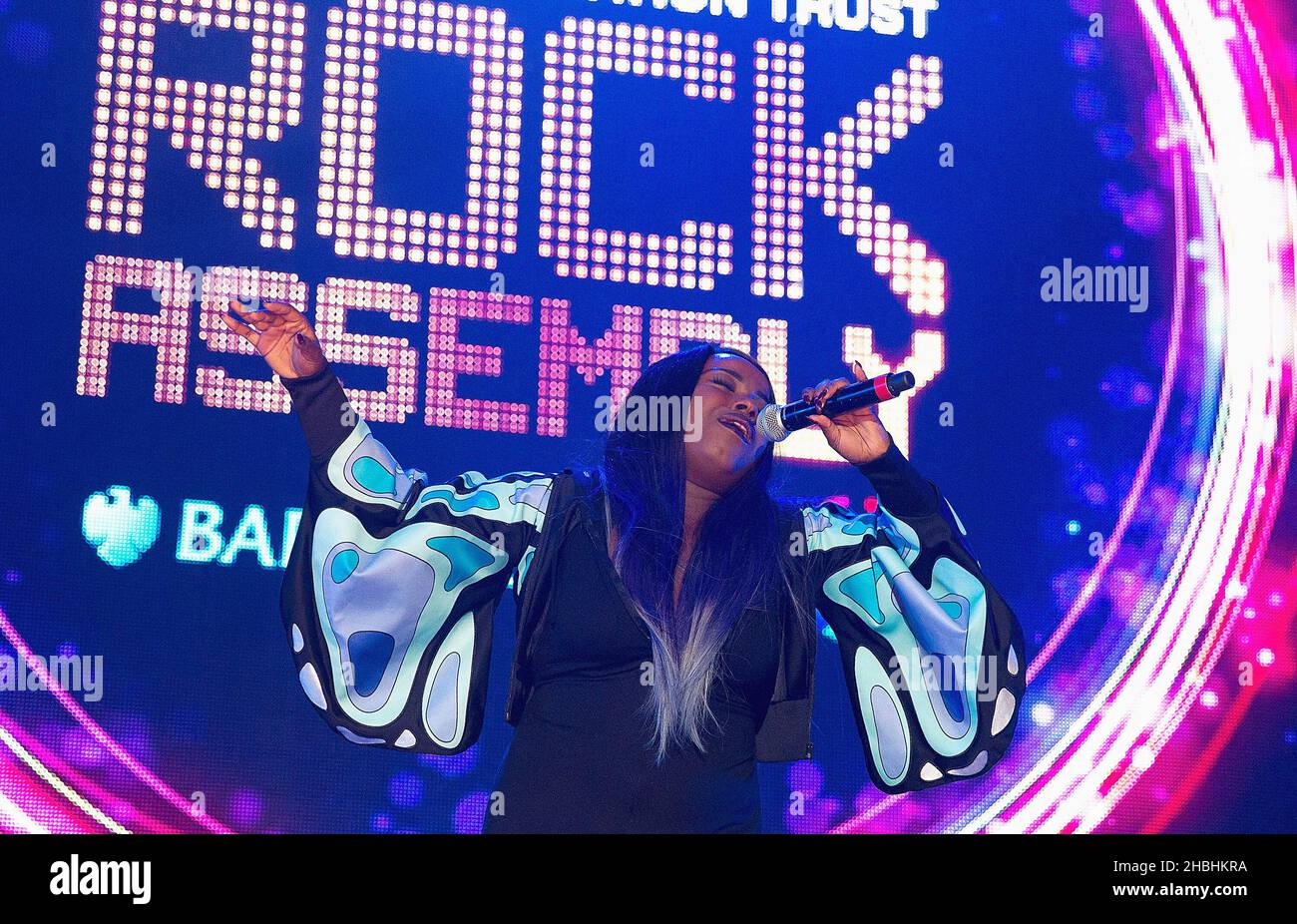 Misha B performs at Rock Assembly in Wembley Arena, London. Stock Photo