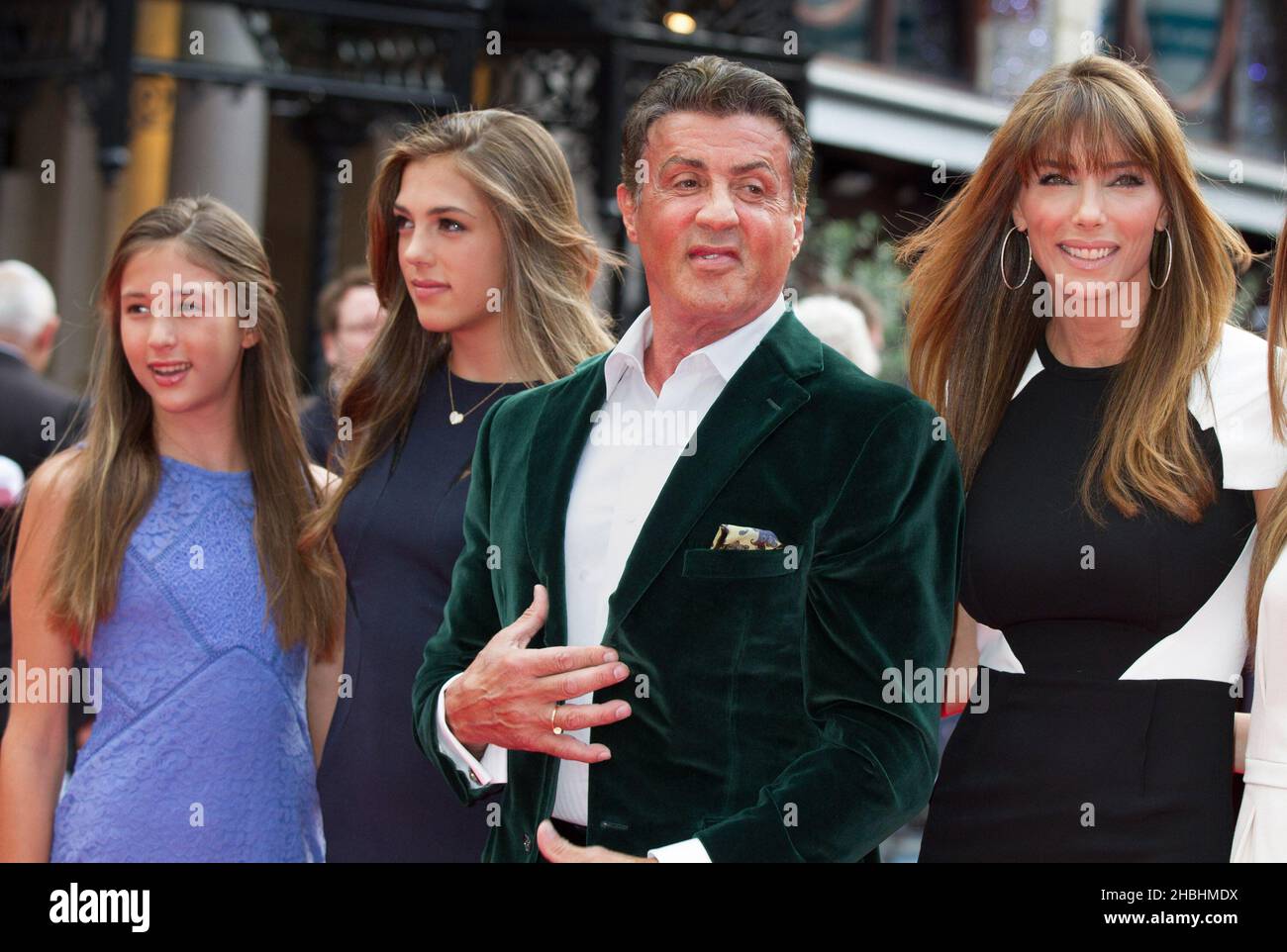 Sylvester Stallone and family attending the World Premiere of the Expendables 3 at The Odeon in Leicester Square in London. Stock Photo