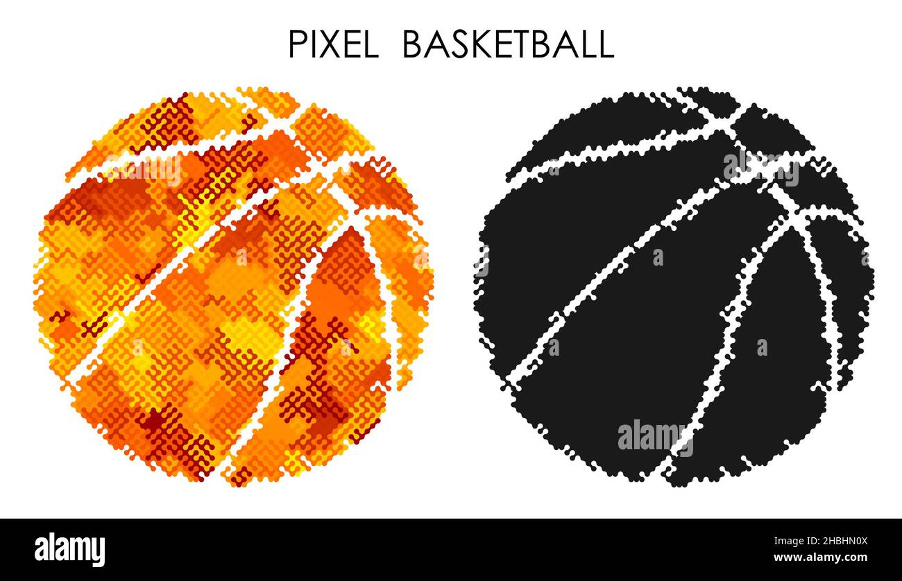 pixel icon of Sports ball for basketball. Sport equipment. Mobile app