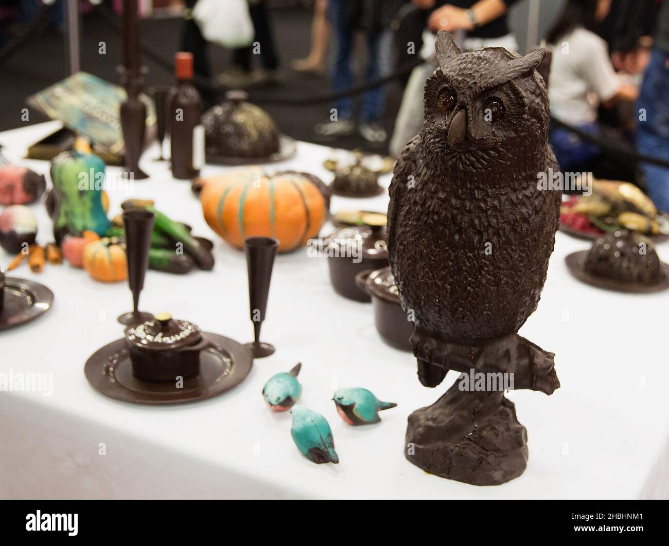 The Chocolate Show, Chocolate Owl at Olympia in London Stock Photo Alamy