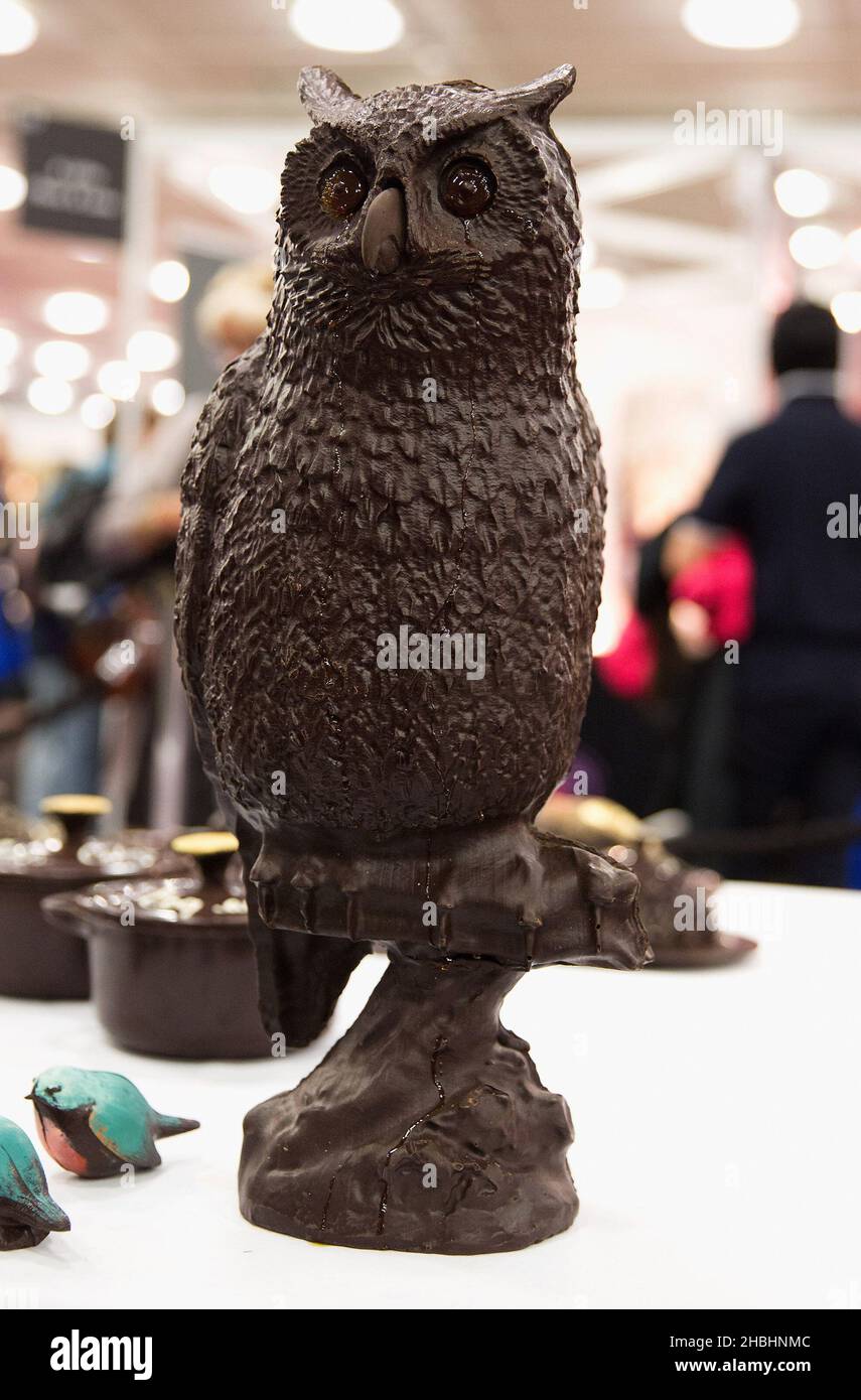 The Chocolate Show, Chocolate Owl at Olympia in London Stock Photo Alamy