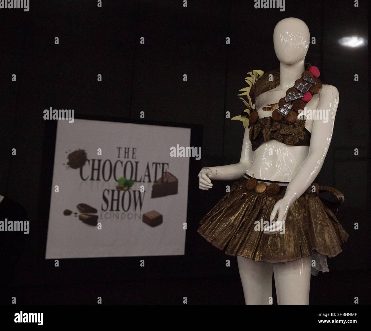 The Chocolate Show, Chocolate Fashion Costume Dresses on Mannequins at