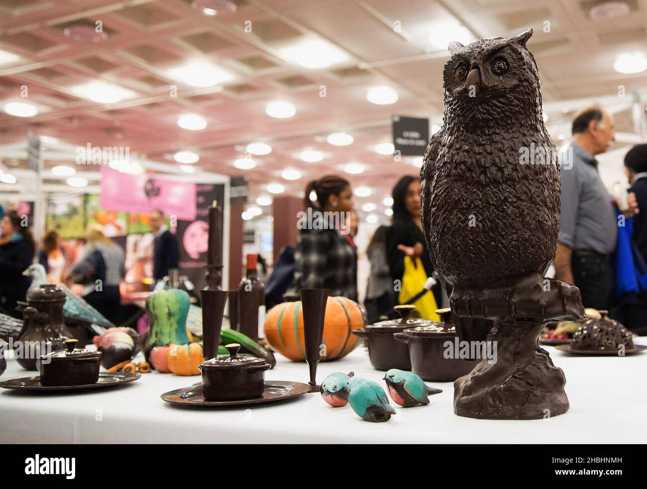 The Chocolate Show, Chocolate Owl at Olympia in London Stock Photo Alamy