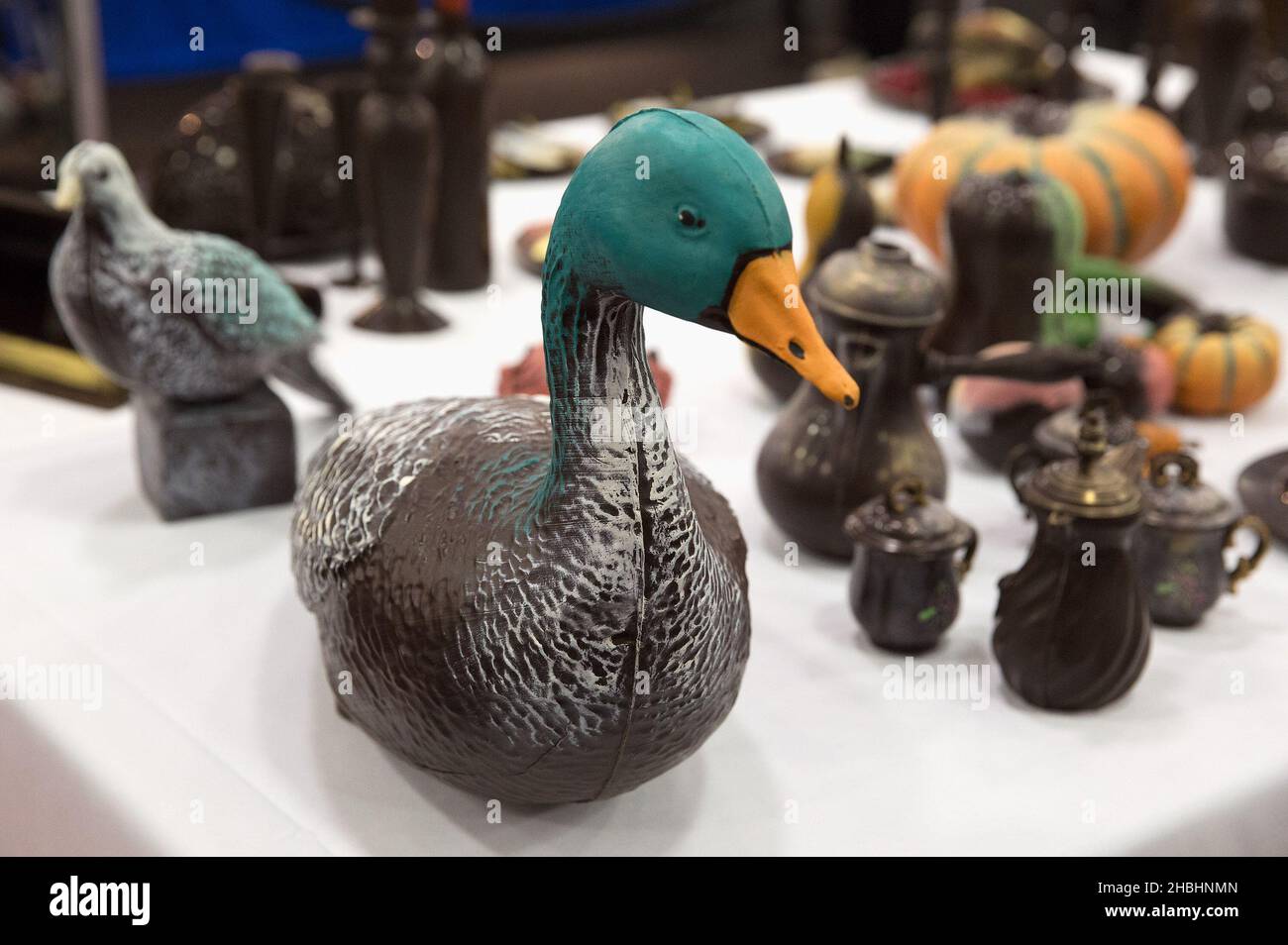 The Chocolate Show, Chocolate Ducks at Olympia in London Stock Photo
