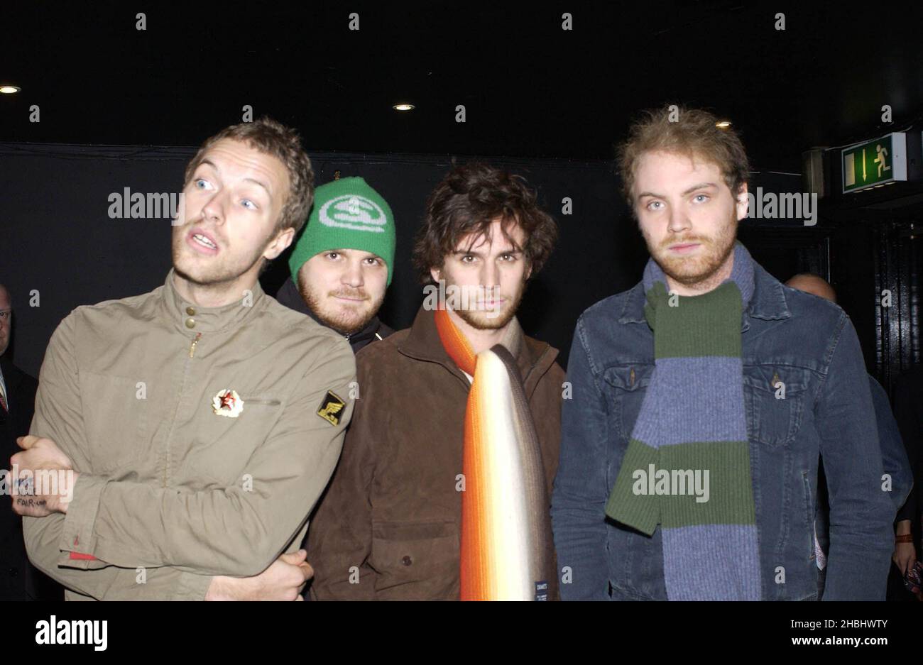 Coldplay photographed at the NME Carling awards at PoNaNa in London. 1/2 length . Stock Photo