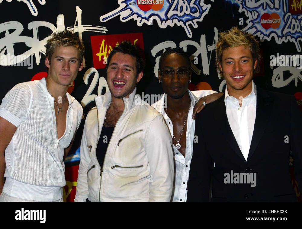 Blue photographed at the 2003 Brit Awards in London. 1/2 length
