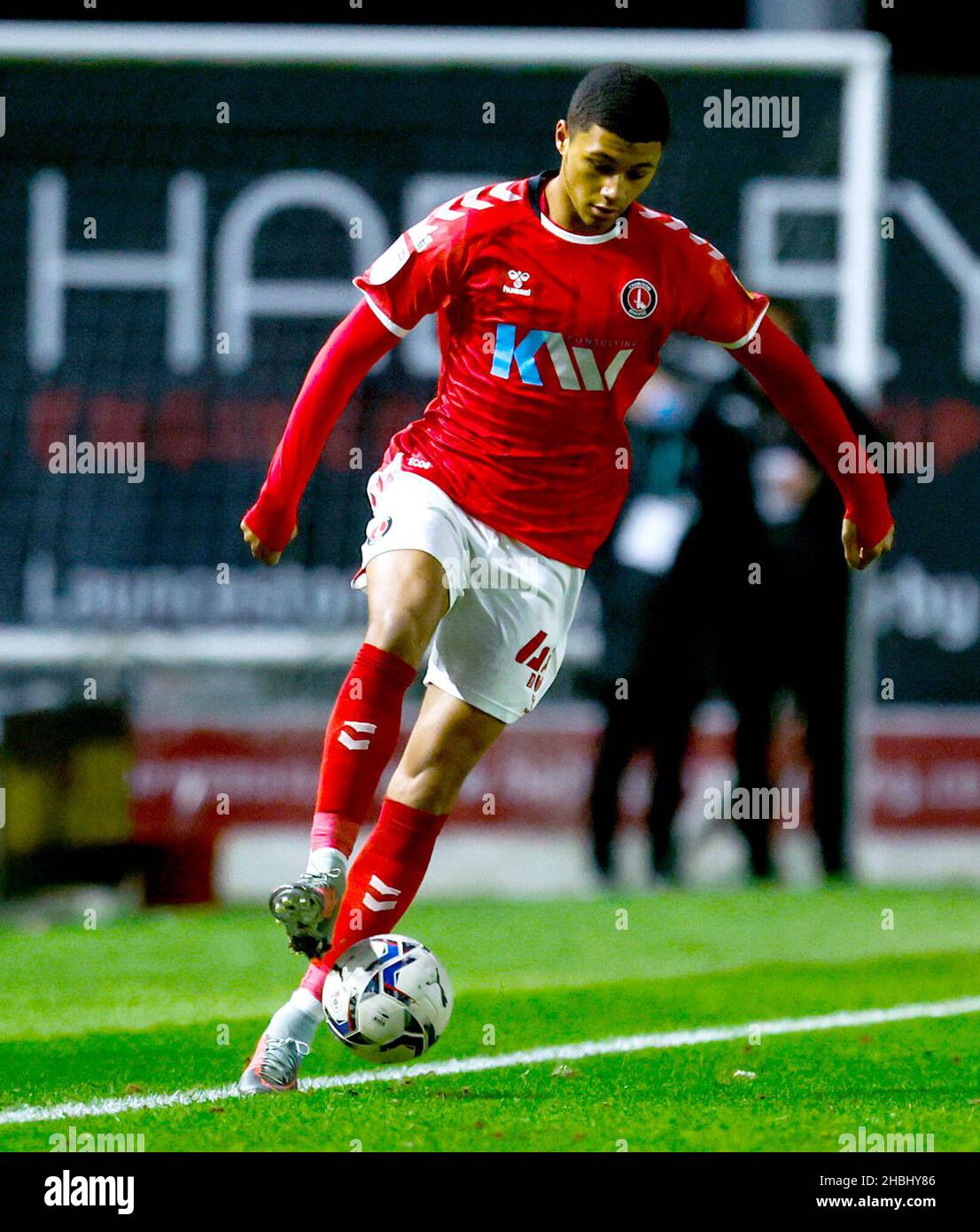 Charlton Athletic's Mason Burstow in action during the Sky Bet League One match at Home Park, Plymouth. Picture date: Saturday December 18, 2021. Stock Photo