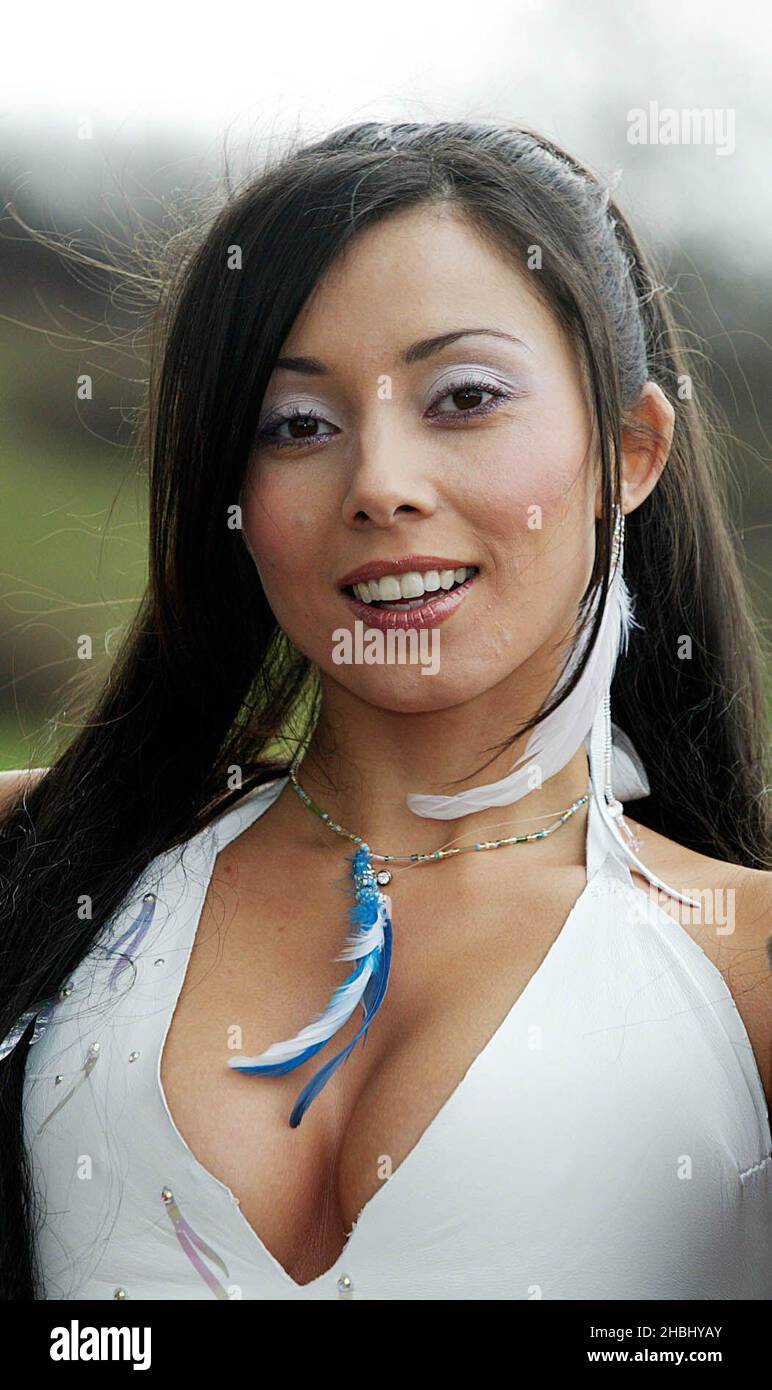 Rachel Grant actress and Bond Girl in Die Another Day, at Jim McNeill photocall at the Hilton, Heathrow Airport. The Royal Polar Fireman is aiming to be first man in history to walk four North Poles. 1/2 length Stock Photo