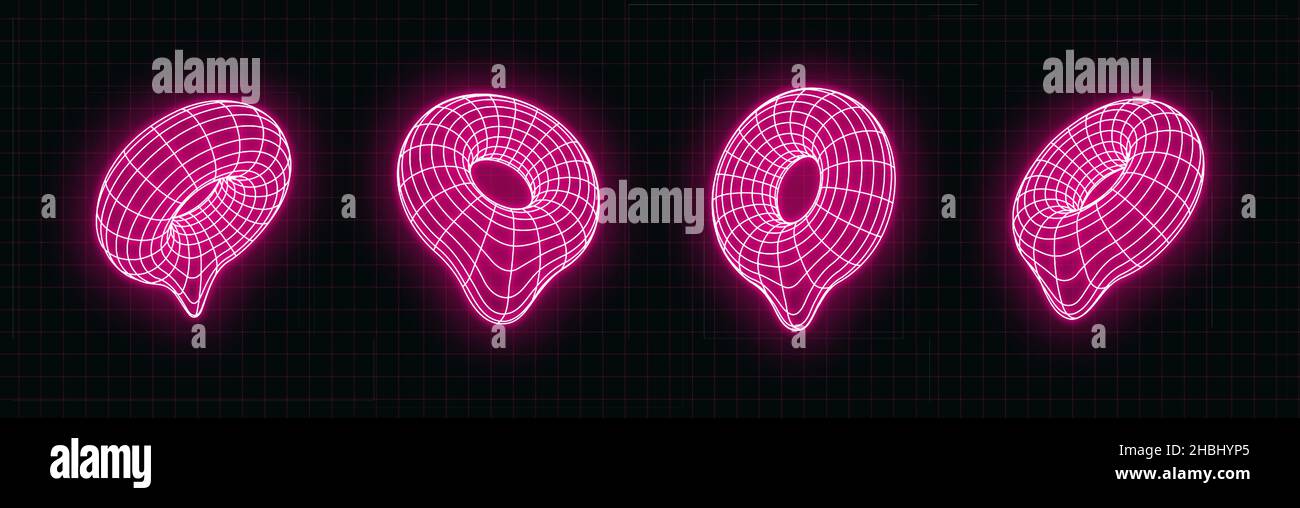 vector retro neon futuristic design elements 3D torus. Retro graphics ...