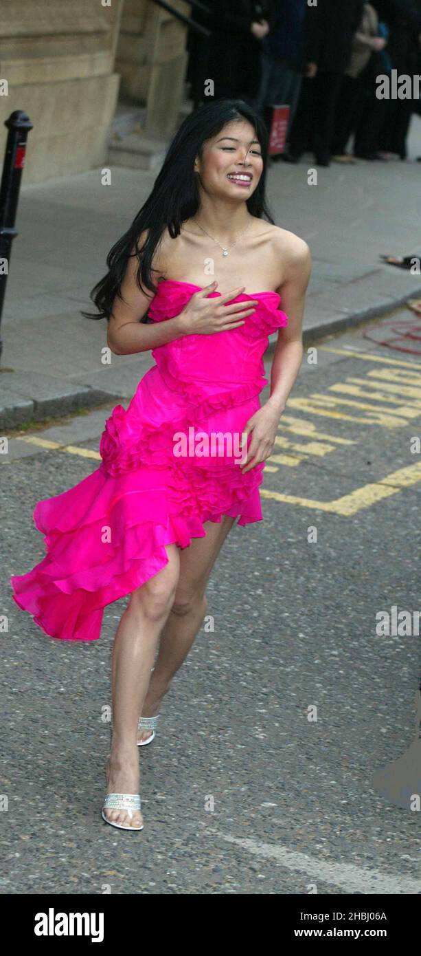 Vanessa Mae at the Classical Brit Awards at the Royal Albert Hall, London. full length. pink dress. Stock Photo