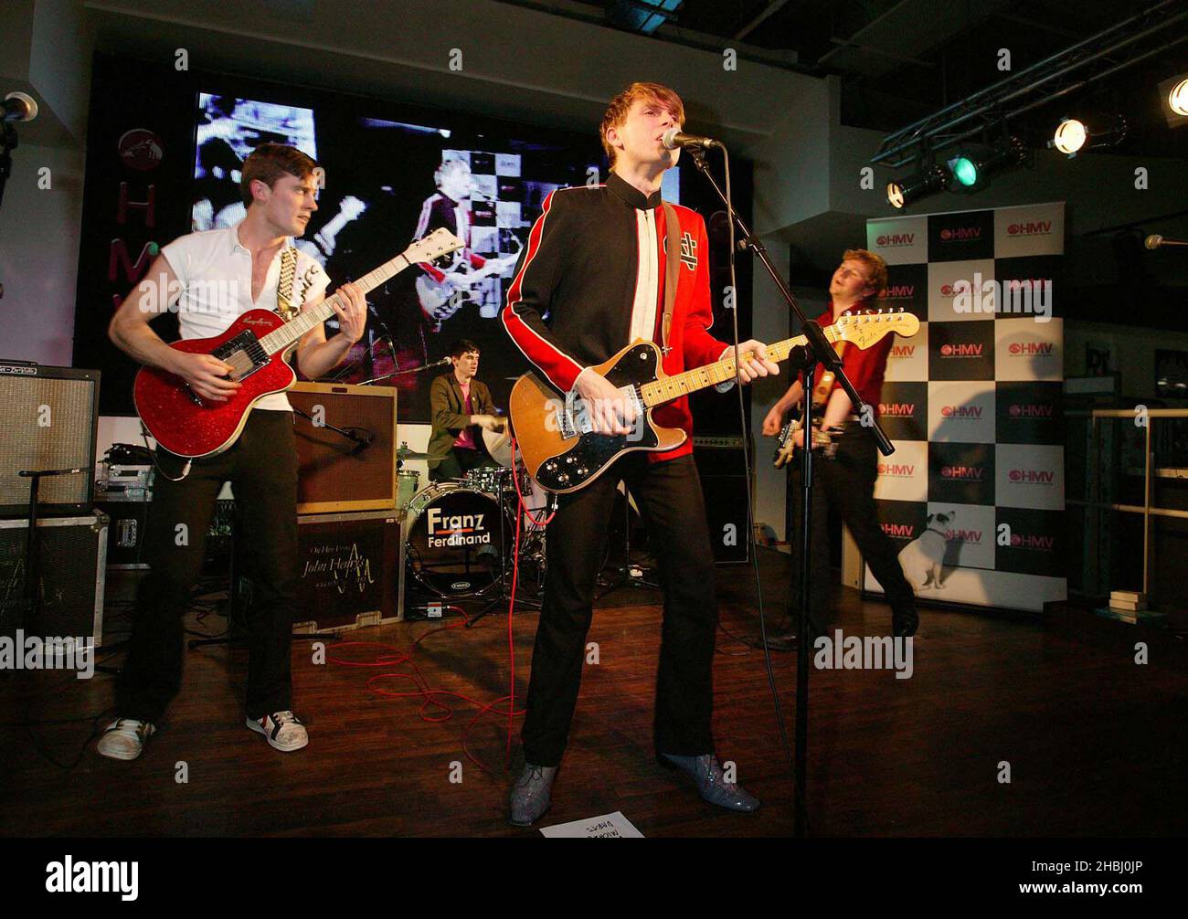 Franz Ferdinand play instore gig at HMV Oxford Street in London. Gig