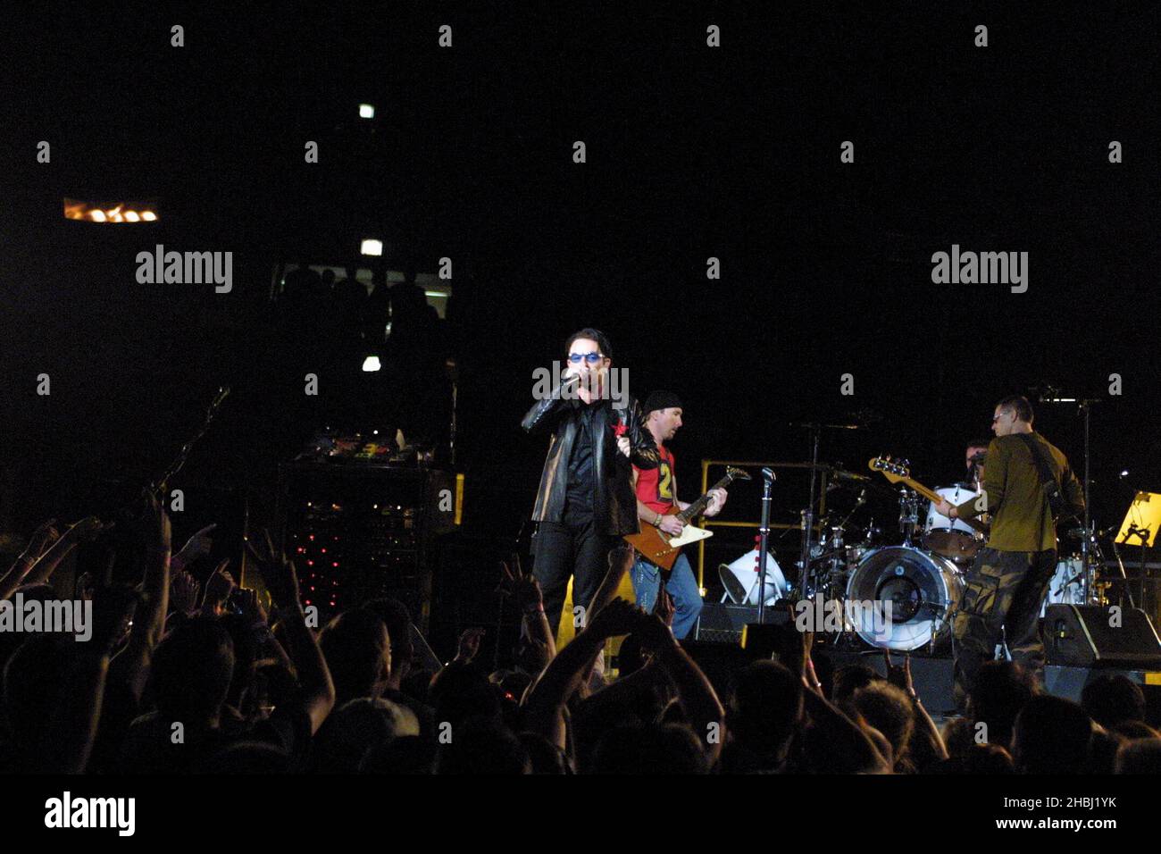 U2, Bono in concert at the Madison Square Garden, New York. Live. Full Length. Stock Photo