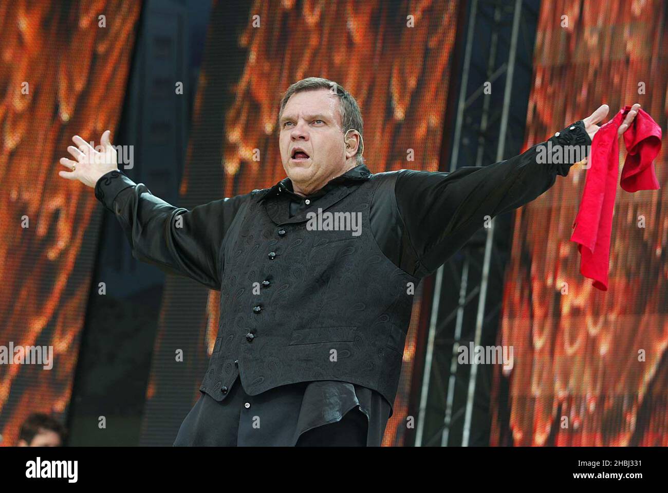 Meat Loaf performing live at the Capital FM Prince's Trust Party in the Park at Hyde Park London. Half length. Stock Photo