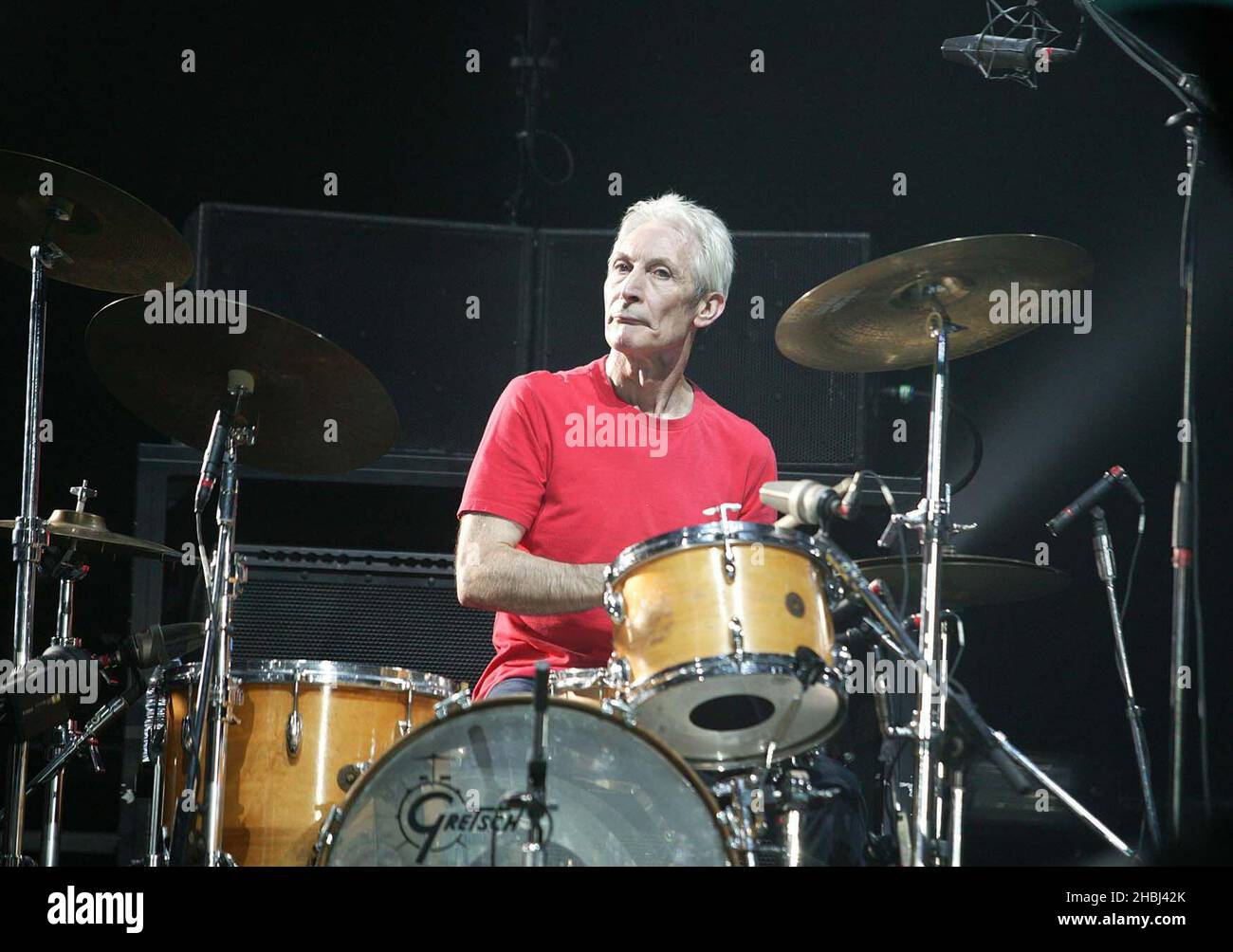 The "Rolling Stones"Charlie Watts drummer performs live on Stage during