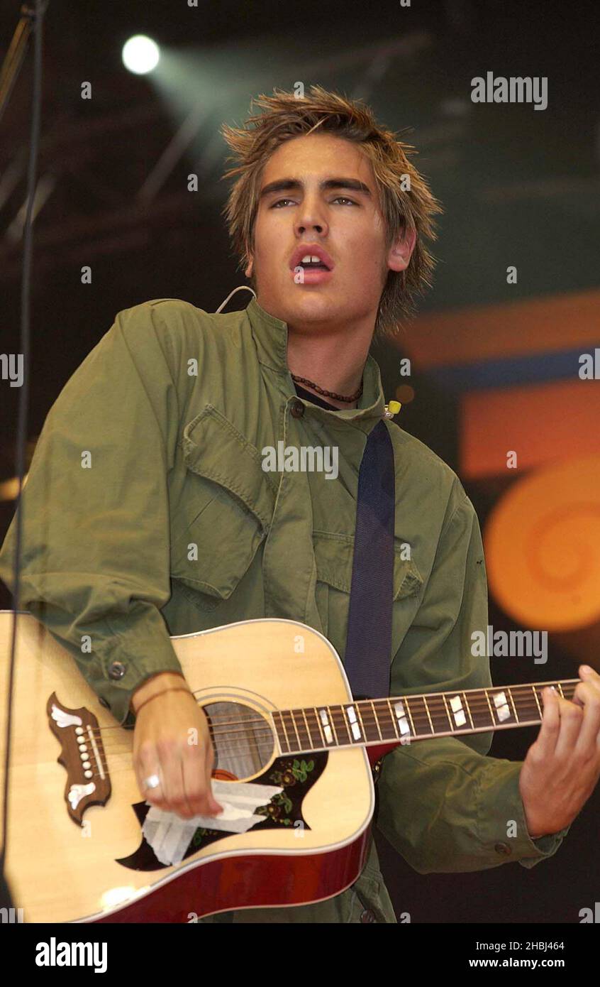 Busted perform live on stage at the CBBC Proms in the Park at Hyde Park London. Stock Photo