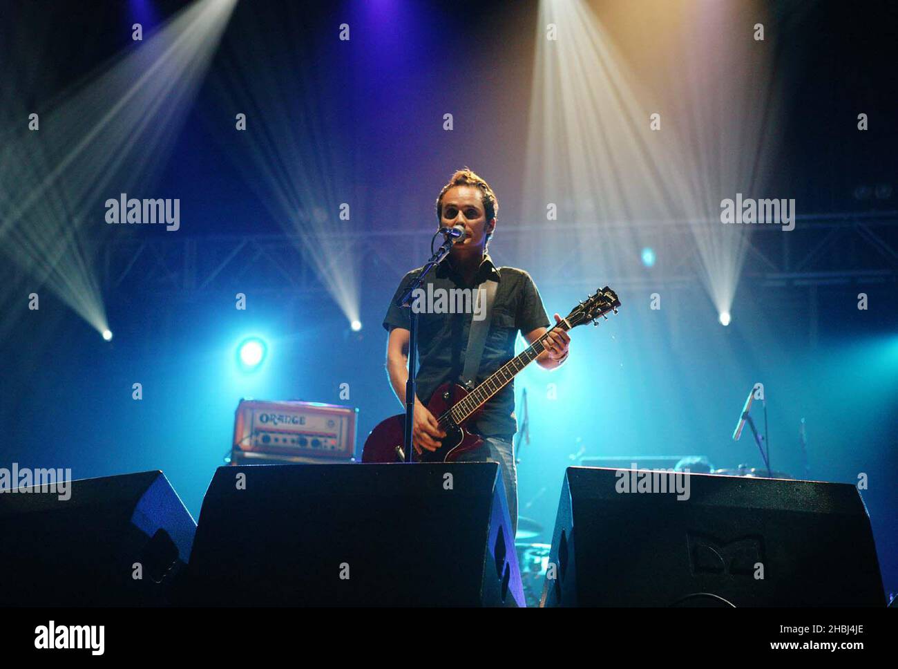 Myslovitz from Poland perform live on stage at the MTV Press Launch for Road to Edinburgh at the Royal Festival Hall London. Stock Photo