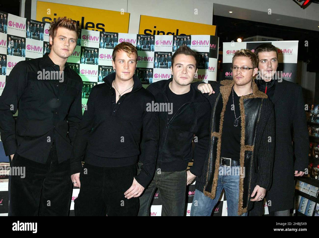 Westlife promote new single Mandy at the HMV Trocadero, Piccadilly Circus in London. Stock Photo