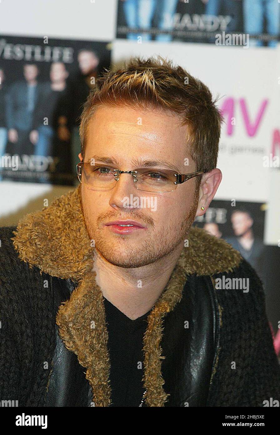 Nicky from Westlife promotes the group's new single Mandy at the HMV Trocadero, Piccadilly Circus in London. Stock Photo