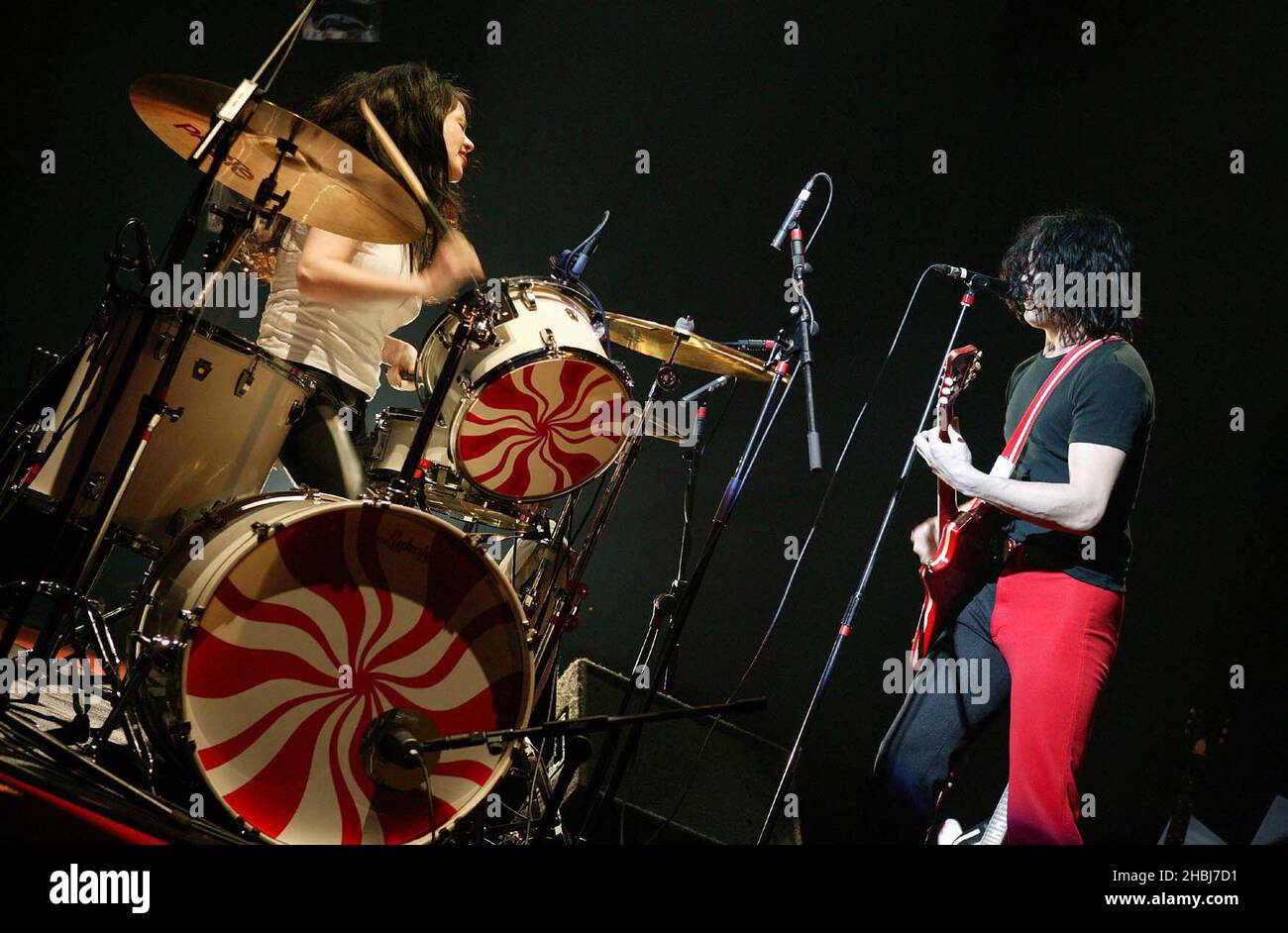 The White Stripes (Meg and Jack White)perform on stage at Carling Brixton Academy, London. Stock Photo