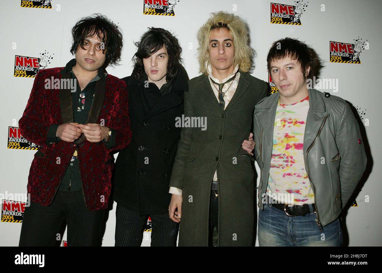 Eighties Matchbox Disaster arriveat the NME Awards at the Po Na Na in West London. Half Length. Stock Photo