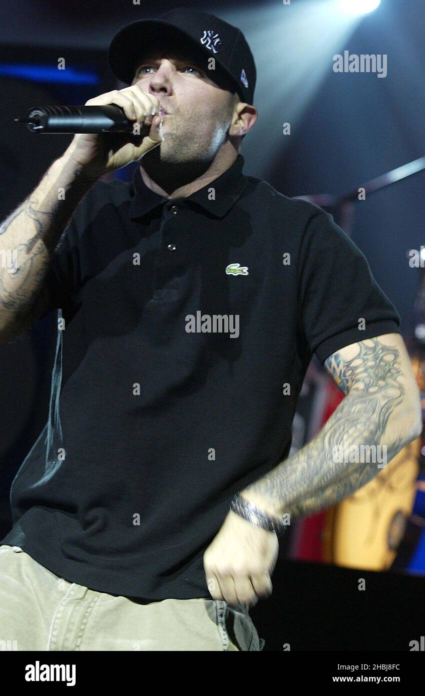 Limp Bizkit, Fred Durst performs at Brixton Academy in London. Stock Photo