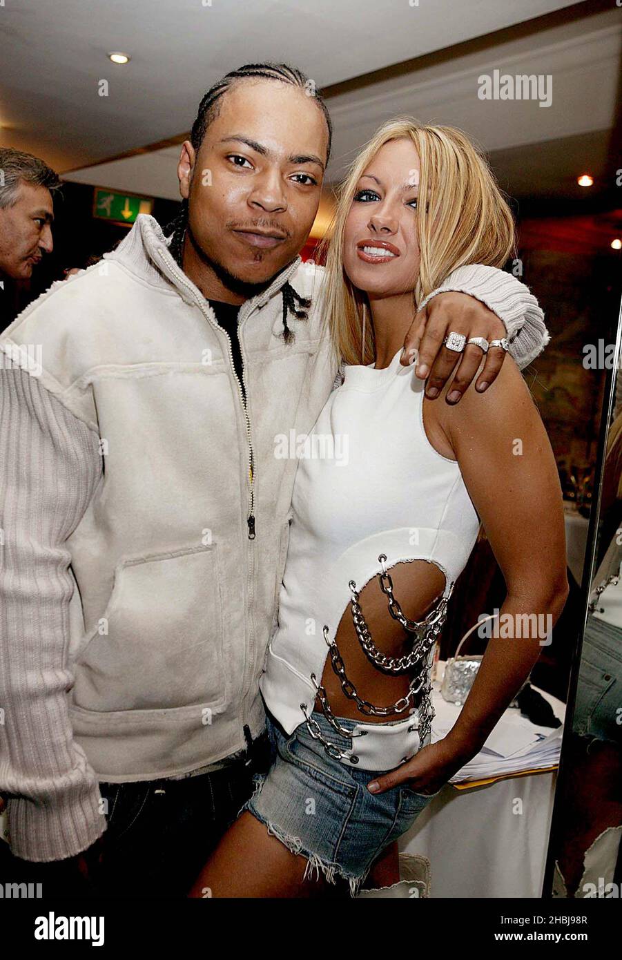 J-Rock from Big Brovaz and Jodie Marsh attends party following the launch of the 7th NatWest EMMA Awards at La Terrazza, Grosvenor House Hotel. *** Local Caption *** EXCLUSIVE DONT SEND TO PAPERS Stock Photo