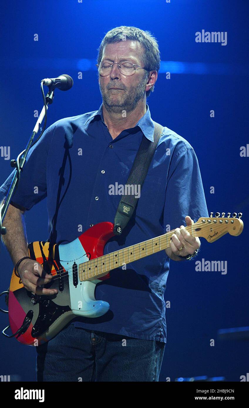 Eric Clapton performs on stage at the first of his London run of shows ...