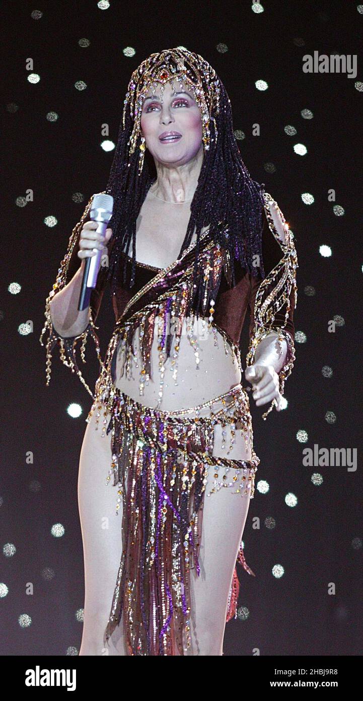 International singer and actress Cher performs on stage on her 'The Farewell Tour' in London. Stock Photo